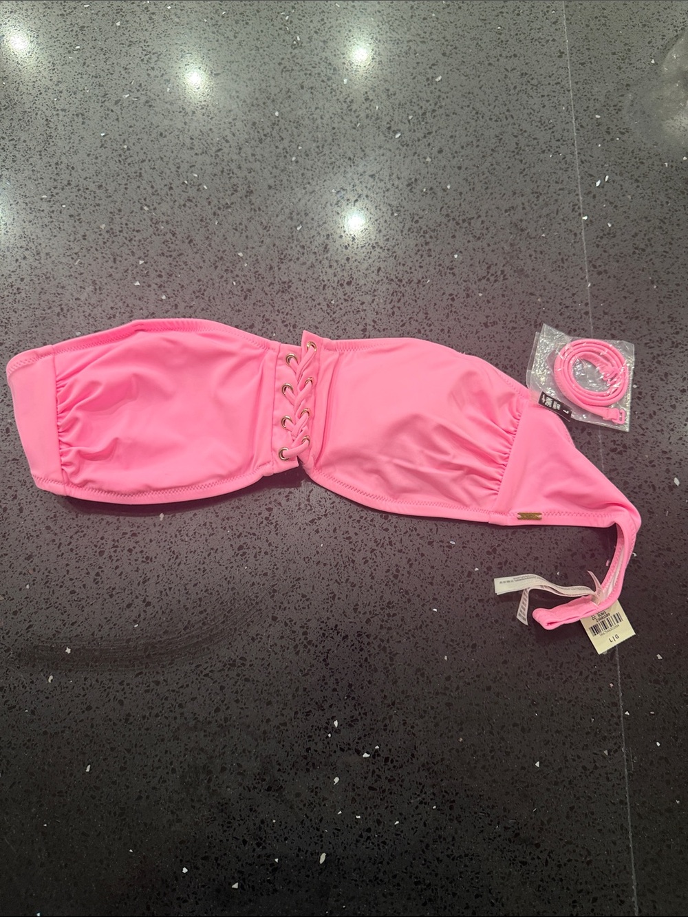 PINK Victoria's Secret Bandeau Bikini Top in Bright Pink with Lace-Up Detail